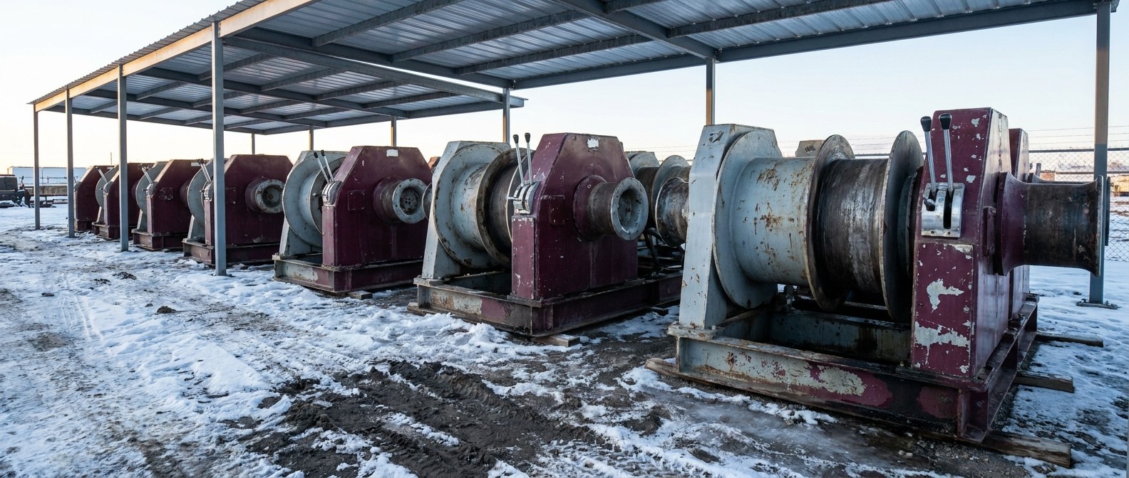 capstan pulling winch в ряду на площадке